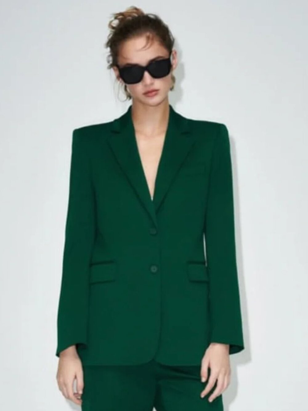 ZARA Shoulder Padded Blazer in Dark Green Size S - Picture 8 of 8